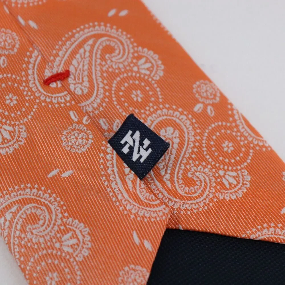 Izod Silk Neck Tie Men 58 in Silk Orange Peach Cream Paisley Floral Necktie Wide
